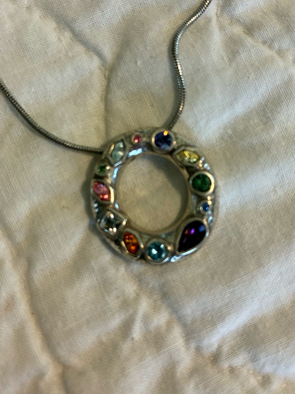 Brighton Multicolor Crystal Circle Pendant Necklace - Silver Chain
